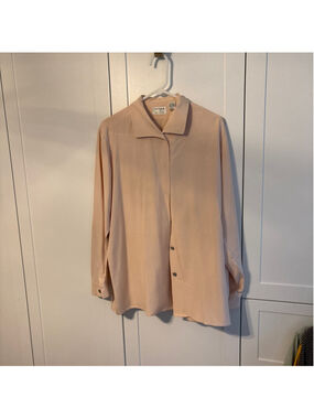 Vintage Women's Preview Collection Silk Button Down Shirt Beige Size L